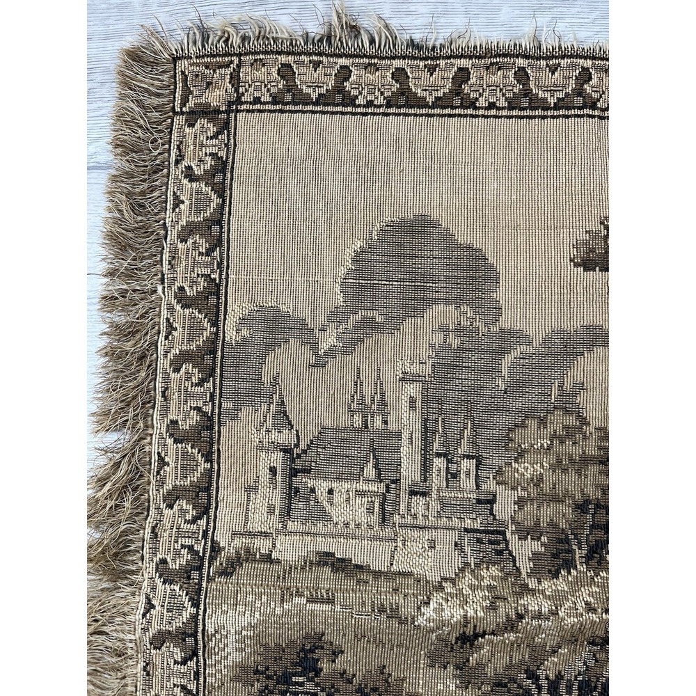 Vintage Wall Hanging Tapestry Deer Castle Wood Country Side Scene - Picture 2 of 10